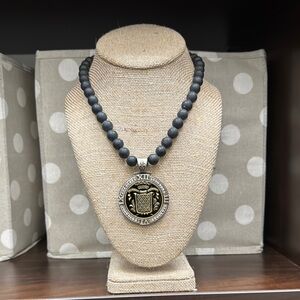Black Beaded Necklace with medallion